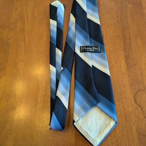 🔥 Vintage Christian Dior Monsieur Blue Striped Designer Necktie